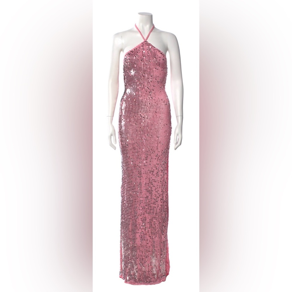 Retrofete Rose Pink Sequin Halter-Style Maxi Dress